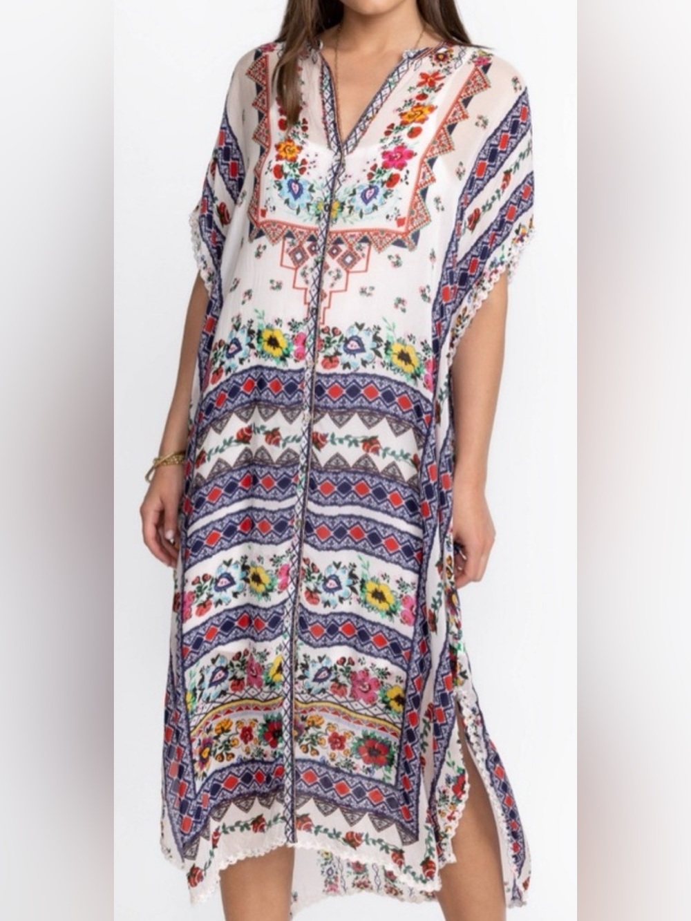 Johnny Was Matana Kaftan Dress Multicolor Floral Patchwork Plus 3XL